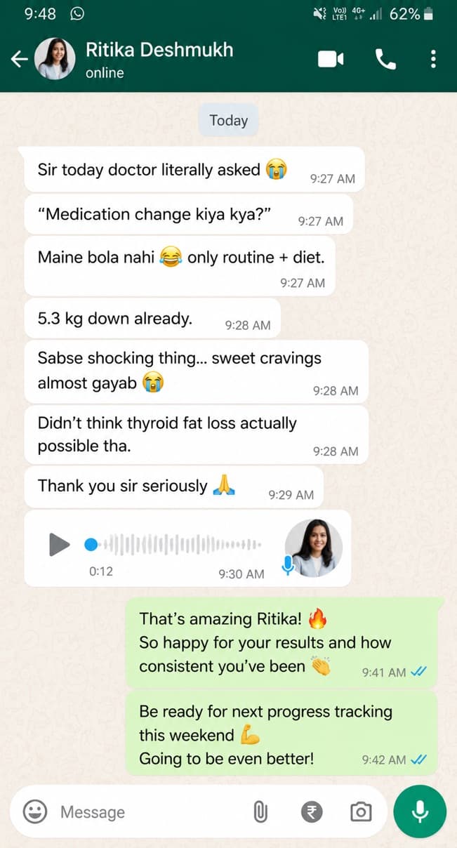 WhatsApp screenshot, No More Morning Exhaustion. (Ritika Deshmukh · Thyroid client)