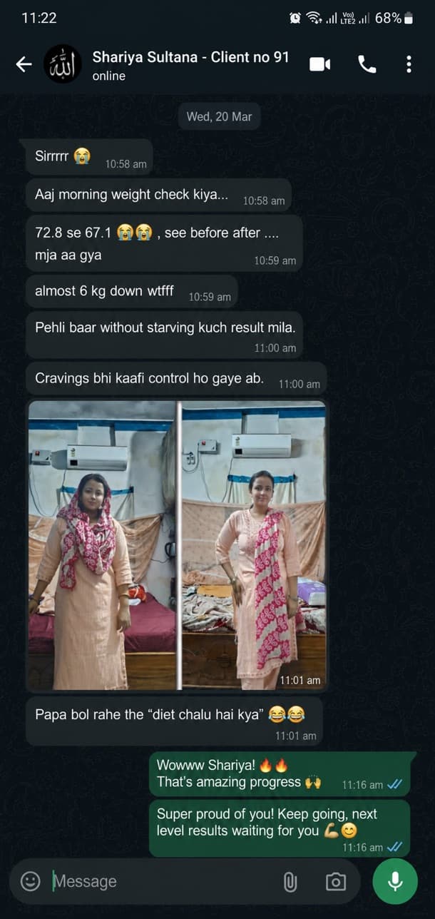 WhatsApp screenshot, TSH is Finally in Range. (Shariya Sultana · Thyroid client)